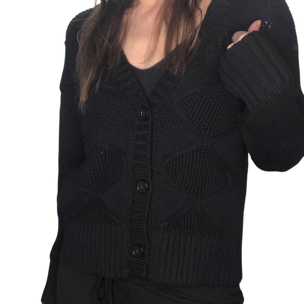 Banana Republic Cableknit Cardigan Sweater Sz S Black Cotton Blend Career Casual